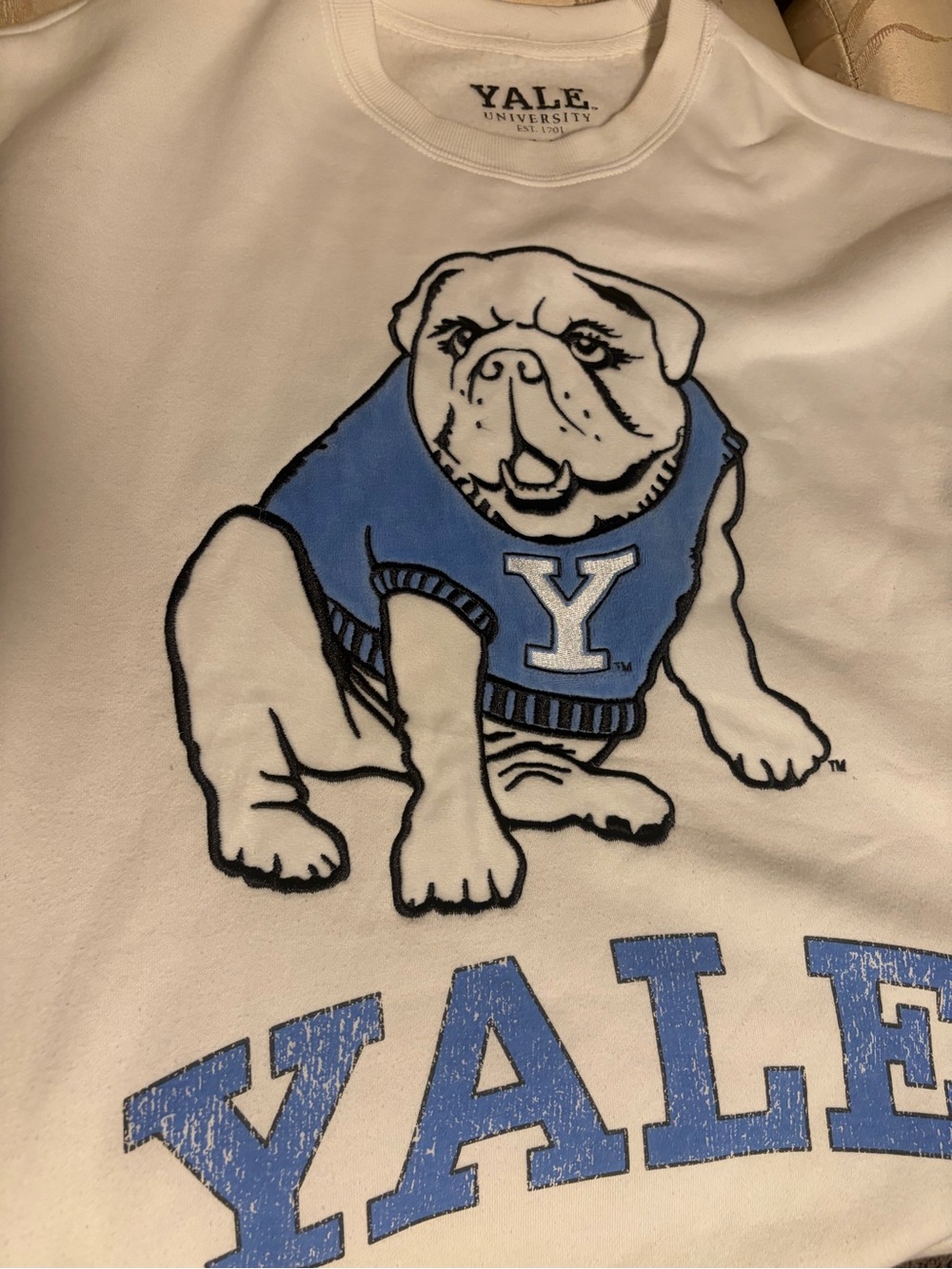 SMITH White Sweatshirt with Blue Bulldog Graphic